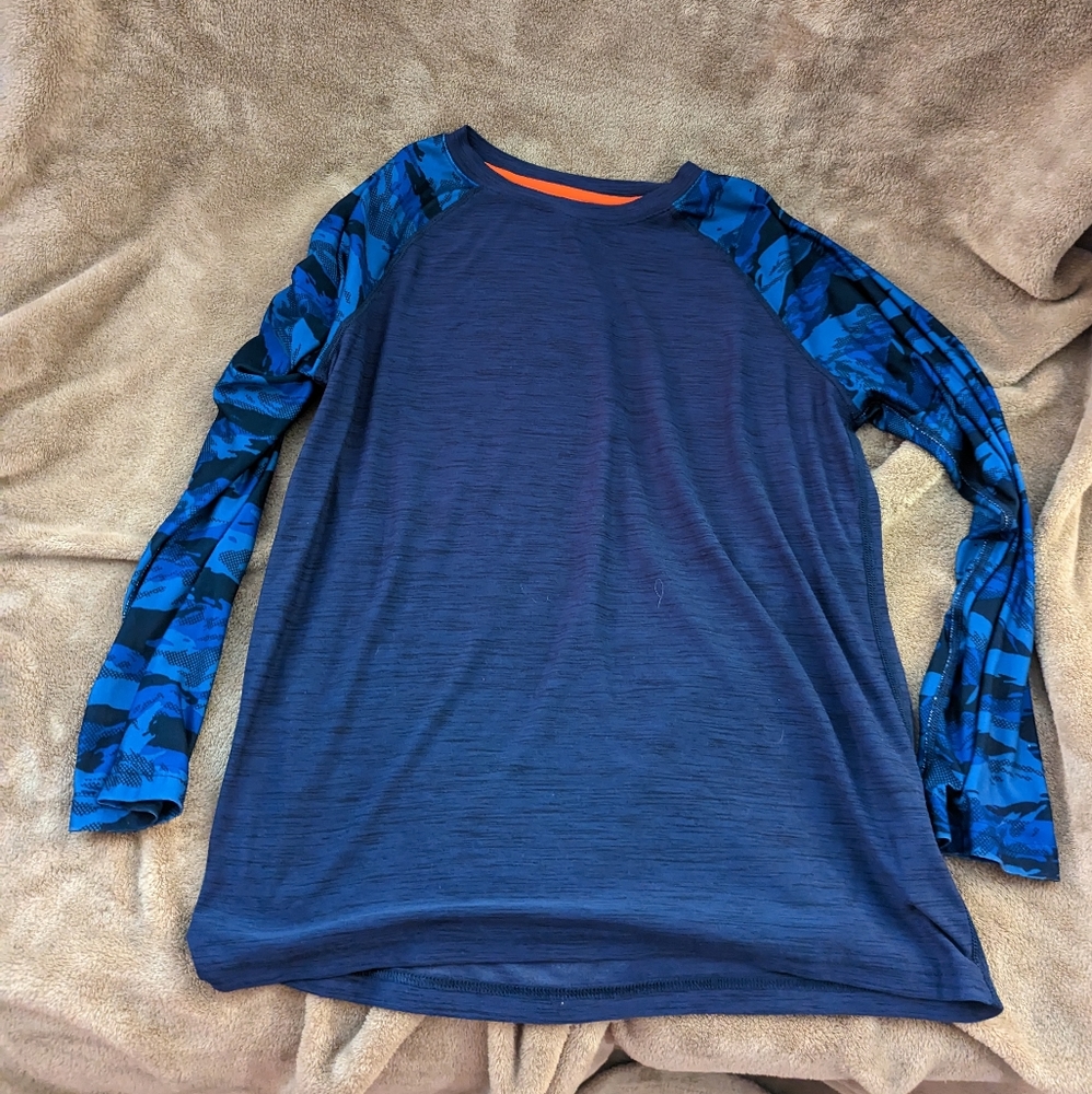 Long sleeve blue silky t-shirt